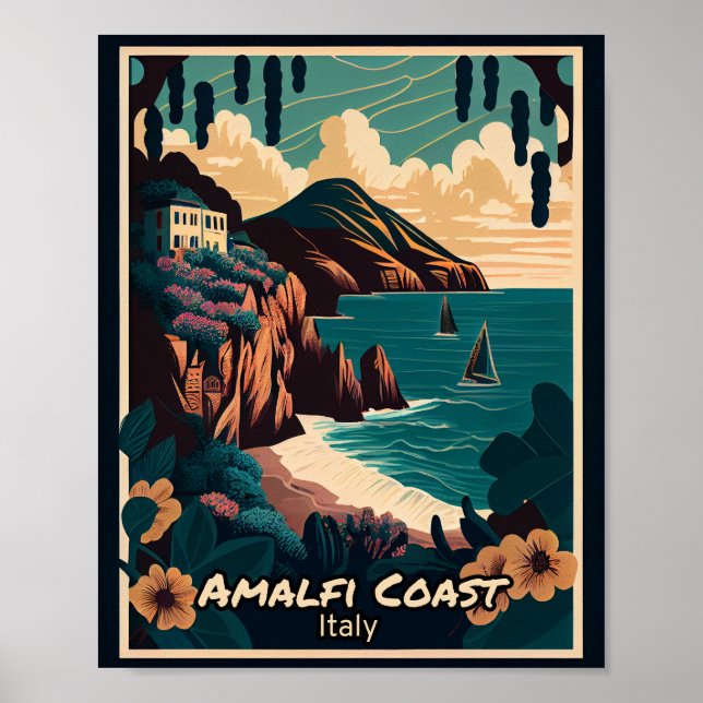 Poster Amalfi Coast Design Vintage (Devant)