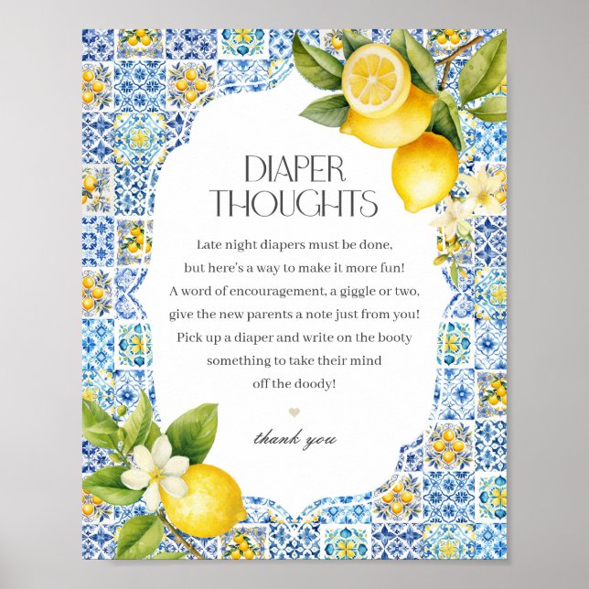 Poster Amalfi Coast Italien Diaper Thoughts Baby shower (Devant)