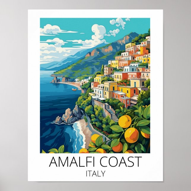 Poster Amalfi Coast Italy Vintage Travel (Devant)