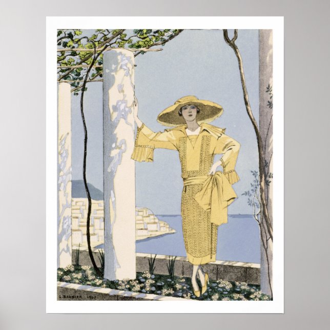 Poster Amalfi, illustration d'a woman in a yellow dress (Devant)