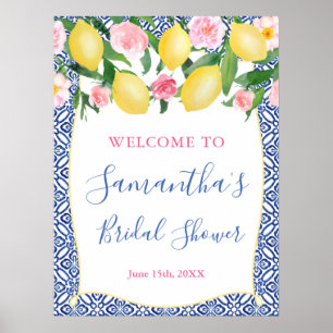 Poster Amalfi Lemons rose Floral Bleu Carrelage Fête des 