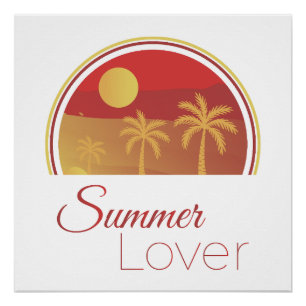 Poster Amant d'été Rétro Coucher de soleil Palmiers Tropi