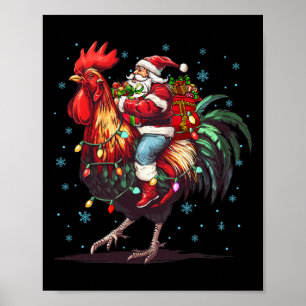 Poster Amant du poulet Noël Drôle Père Noël équitation Po