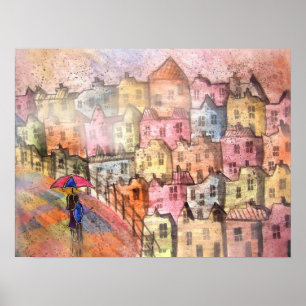 Poster Amants dans la copie d'affiche d'aquarelle de