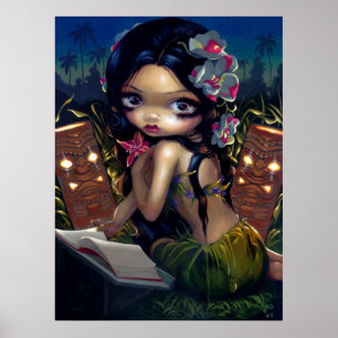 Poster Amara et le livre ART IMPRIMER menehune tiki lowbr