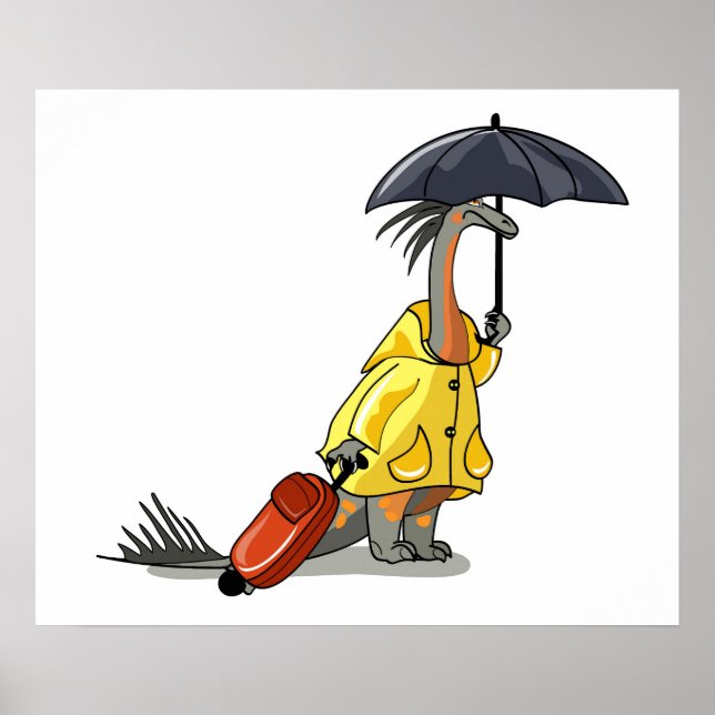 Poster Amargasaurus Portant Un Parapluie Et Une Valise. (Devant)