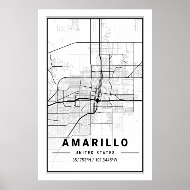 Poster Amarillo Texas USA City Travel City Carte (Devant)