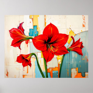 Poster Amaryllis Vibrant dans un Style Abstrait Moderne