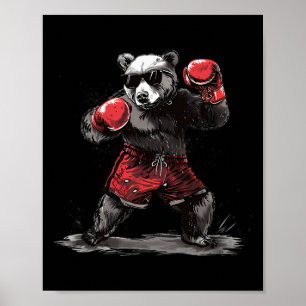 Poster Amateur de boxe ours gants de boxe kickboxing drôl