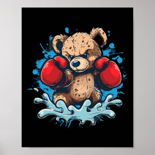 Poster Amateur de boxe ours gants de boxe kickboxing drôl