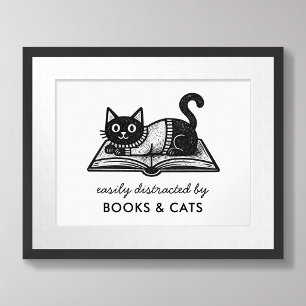 Poster Amateur de livres Chat noir Citation drôle