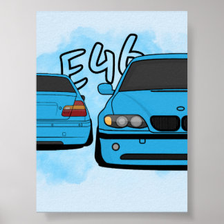 Poster Amateur de voiture de sport européenne bleue dessi