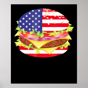 Poster Amateurs de barbecue   Hamburger USA Drapeau 4 jui