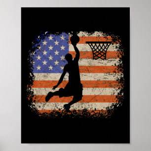 Poster Amateurs de basket-ball Vintage Usa Drapeau Basket