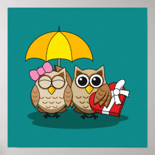 Poster Amateurs de chouette avec parapluie et boîte de ch