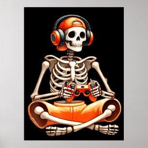 Poster Amateurs de jeux vidéo de squelette d'Halloween
