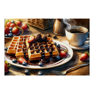 Poster Amateurs de nourriture cool gaufres petit-déjeuner