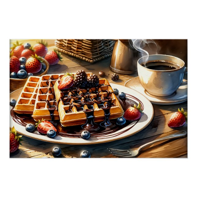 Poster Amateurs de nourriture cool gaufres petit-déjeuner (Devant)