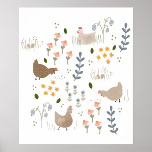 Poster Amateurs de poulet Ferme Animaux Plutôt Floral