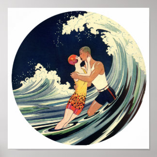 Poster Amateurs de surfer embrasser Illustration Vintage