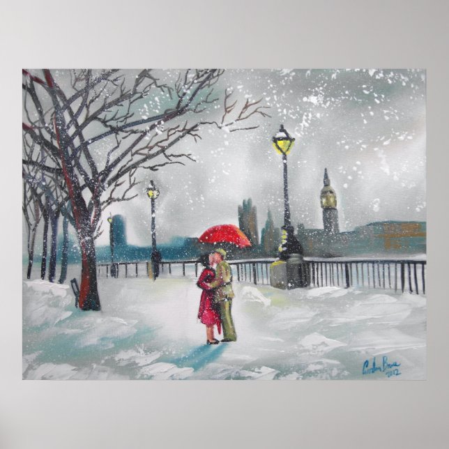 Poster Amateurs d'hiver neige Londres Thames Big Ben pein (Devant)