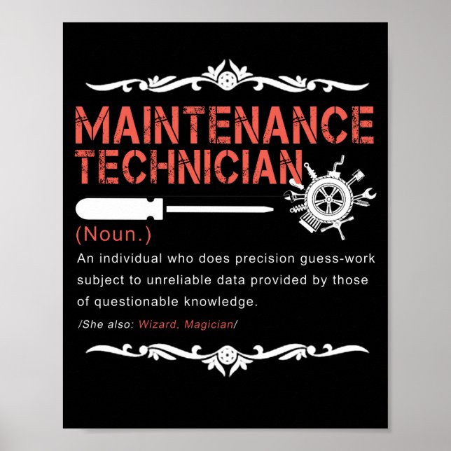 Poster Amateurs mécaniques |Définition du technicien de m (Devant)