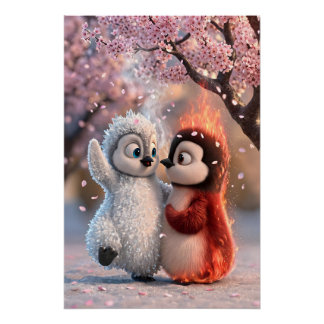 Poster Amber et Frosty - sous la pluie de fleurs de ceris