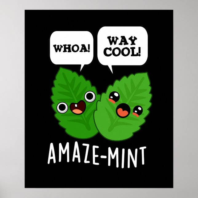 Poster Ambiance menthe Funny Mint Feuilles Pun Dark BG (Devant)