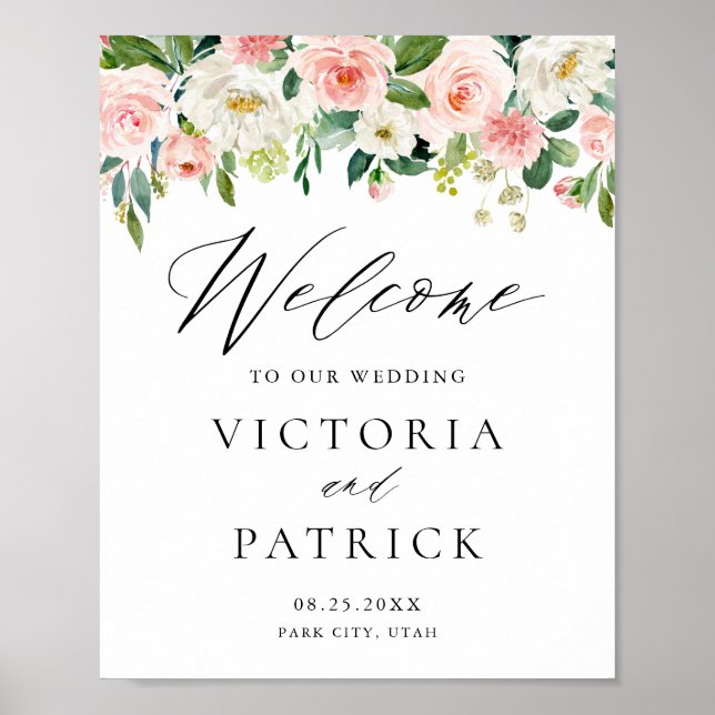 Poster Ambiance romantique Pêche Florale Mariage Bienvenu (Devant)