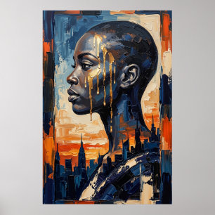 Poster Âme Urbaine Moderne Femme Noire Ciel de la Ville