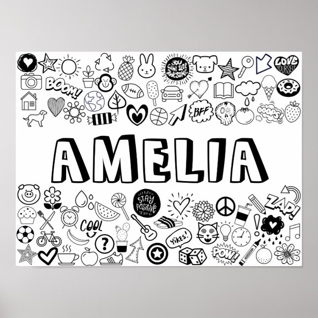 Poster 'AMELIA' Color-it-Yourself Outline Design (Devant)