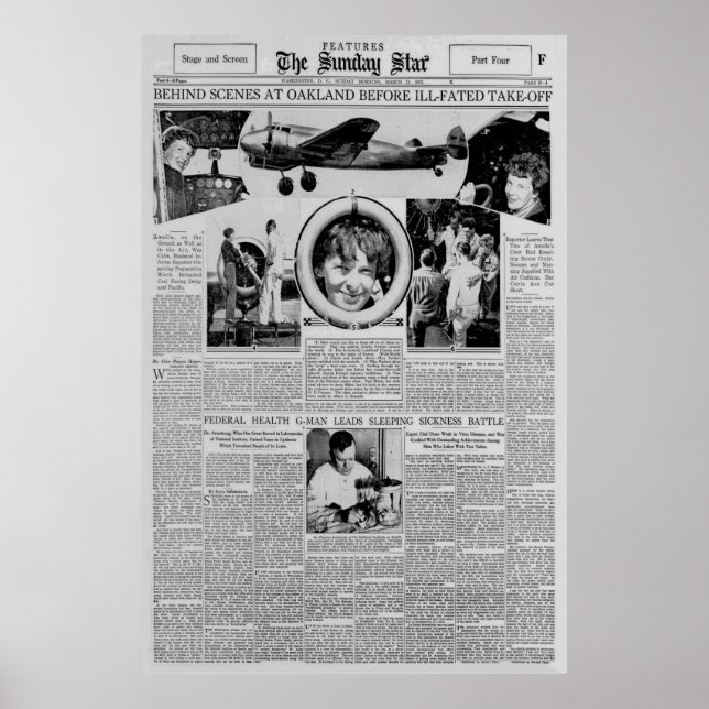 Poster Amelia Earhart avant le tour du monde Vol 1937 (Devant)