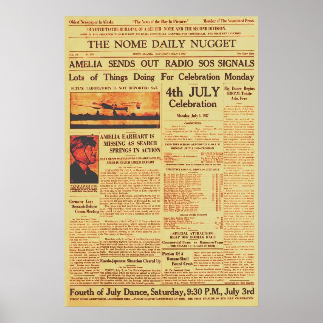 Poster Amelia Earhart envoie Radio Sos Sepia 1937 Post (Devant)