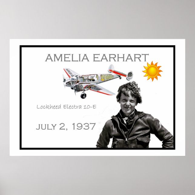 Poster Amelia Earhart et son avion Lockheed Electra (Devant)