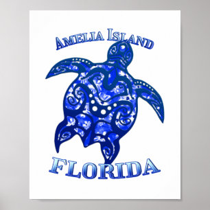 Poster Amelia Florida Vacation Tribal Turtle