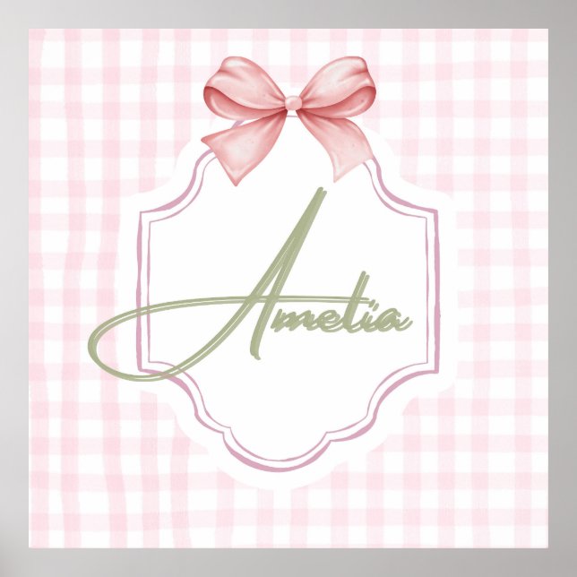 Poster Amelia Personnalisé Pink Bow & En vichy Imprimer (Devant)