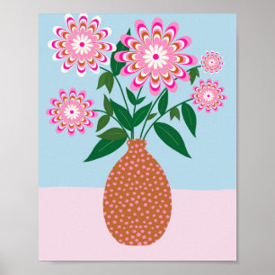 Poster Aménagement Fleur En Vase Rose Et Bleu Floral