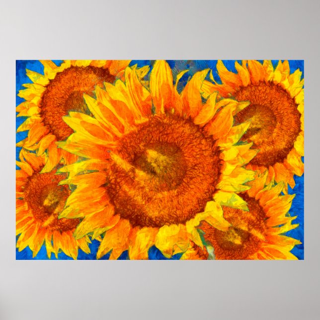 Poster Aménagement tournesol. Imitation style Van Gogh. (Devant)