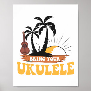 Poster Amenez votre musicien de plage hawaïen Ukulele
