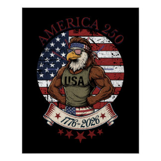 Poster America 250 Fun Patriotic Eagle 4th of July Art