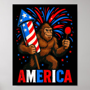 Poster America Bigfoot Usa Firework Patriotic Sasquatatch