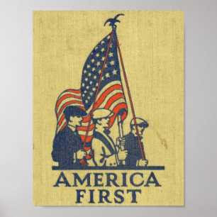 Poster America First Patriotes Drapeau américain Vintage 