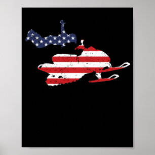 Poster America flag motoneige États-Unis hiver
