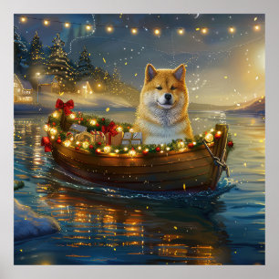 Poster American Akita Christmas Festive Voyage