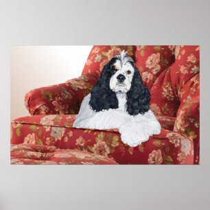 Poster American Cocker Spaniel sur Chaise Rouge