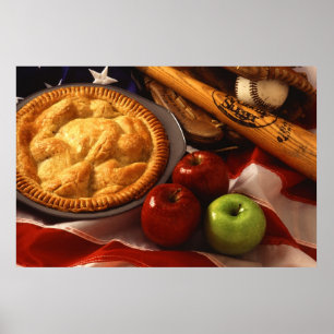 Poster American Cultural Icons Apple Pie Baseball & Drape