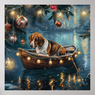 Poster American English Foxhound Christmas Festive Voyage