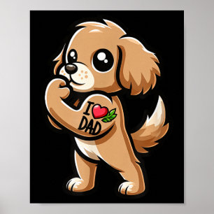 Poster American Er Spaniel I Love Papa Funny Chien Tattoo