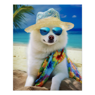 Poster American Eskimo on Beach, cadeau d'été pour amoure