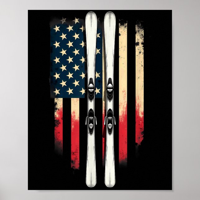 Poster American Flag Alpine Skiing Skier _1  (Devant)